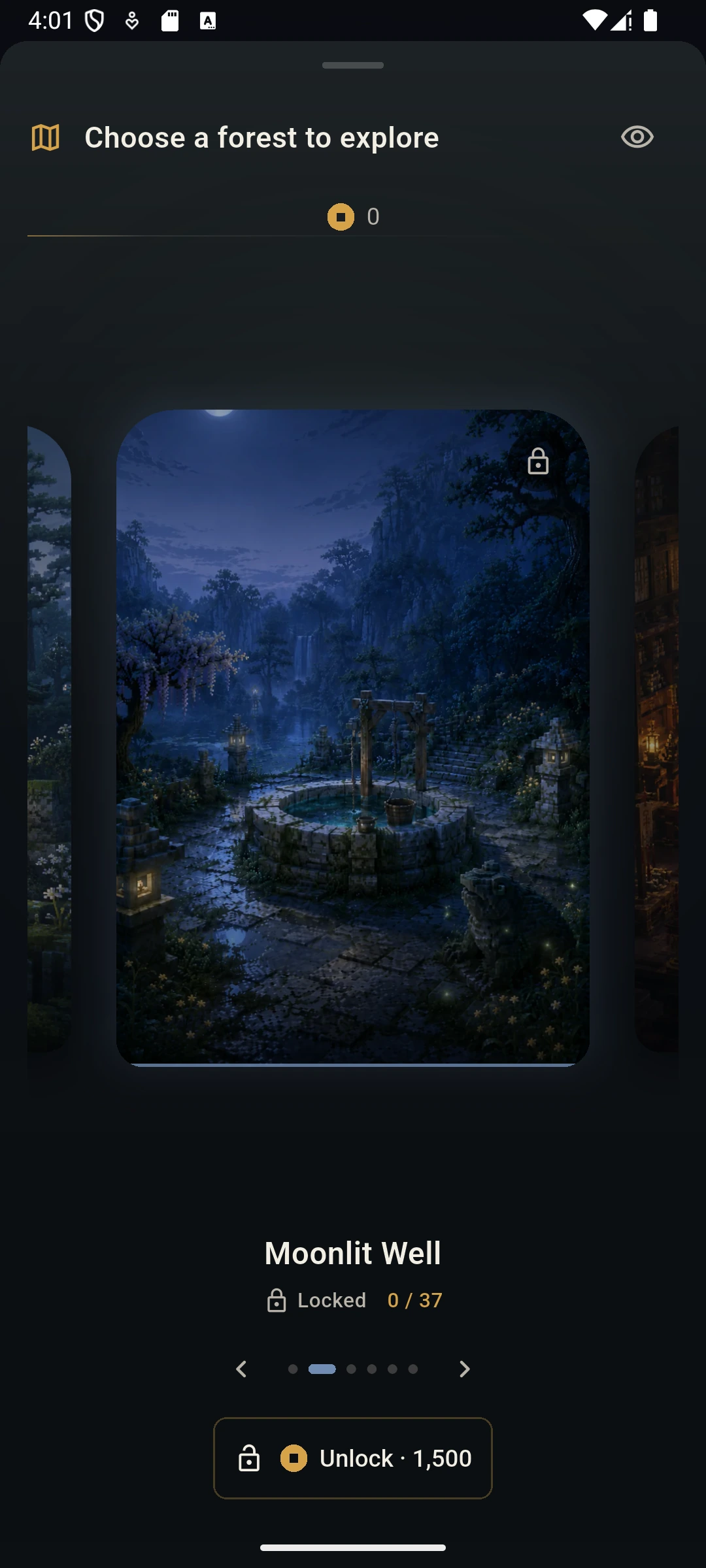 Focus Compendium map selection screen showing multiple fantasy worlds available to explore